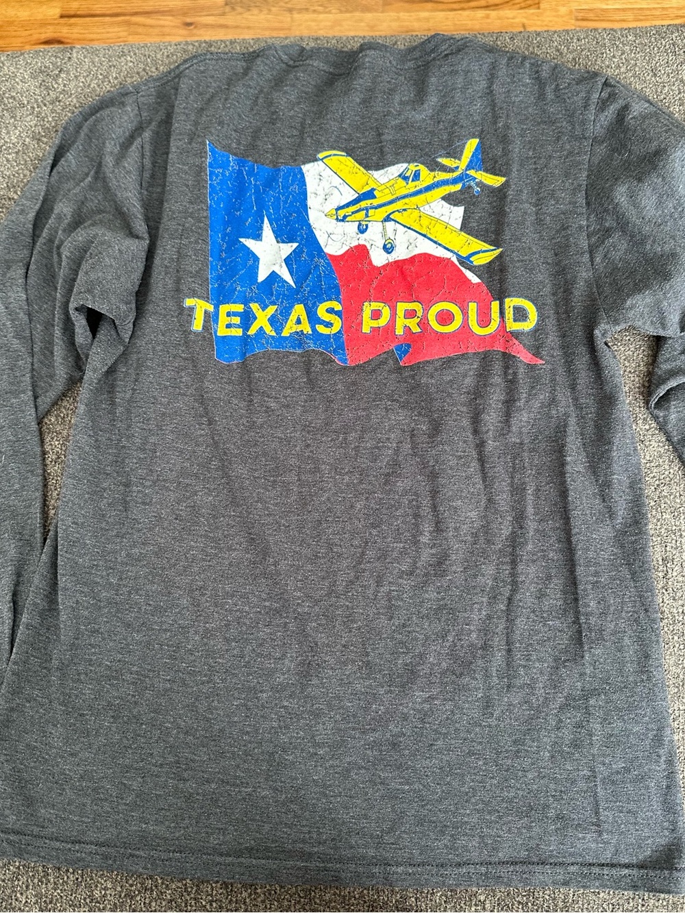 Men's Air Tractor Long-Sleeve Heather Gray Crewneck Shirt Aviation / Texas